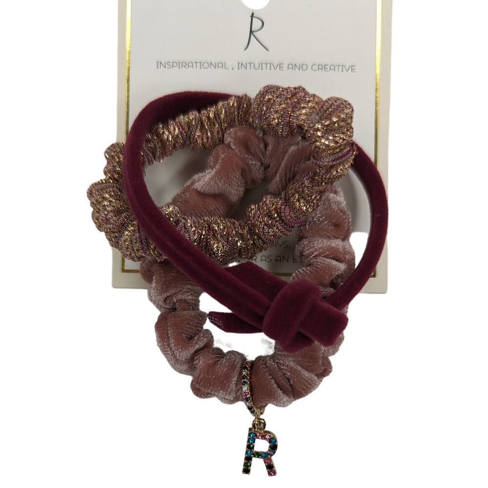 R Initial Charm with Scrunchies Ponytail Hair TIe Set - Picture 2 of 3